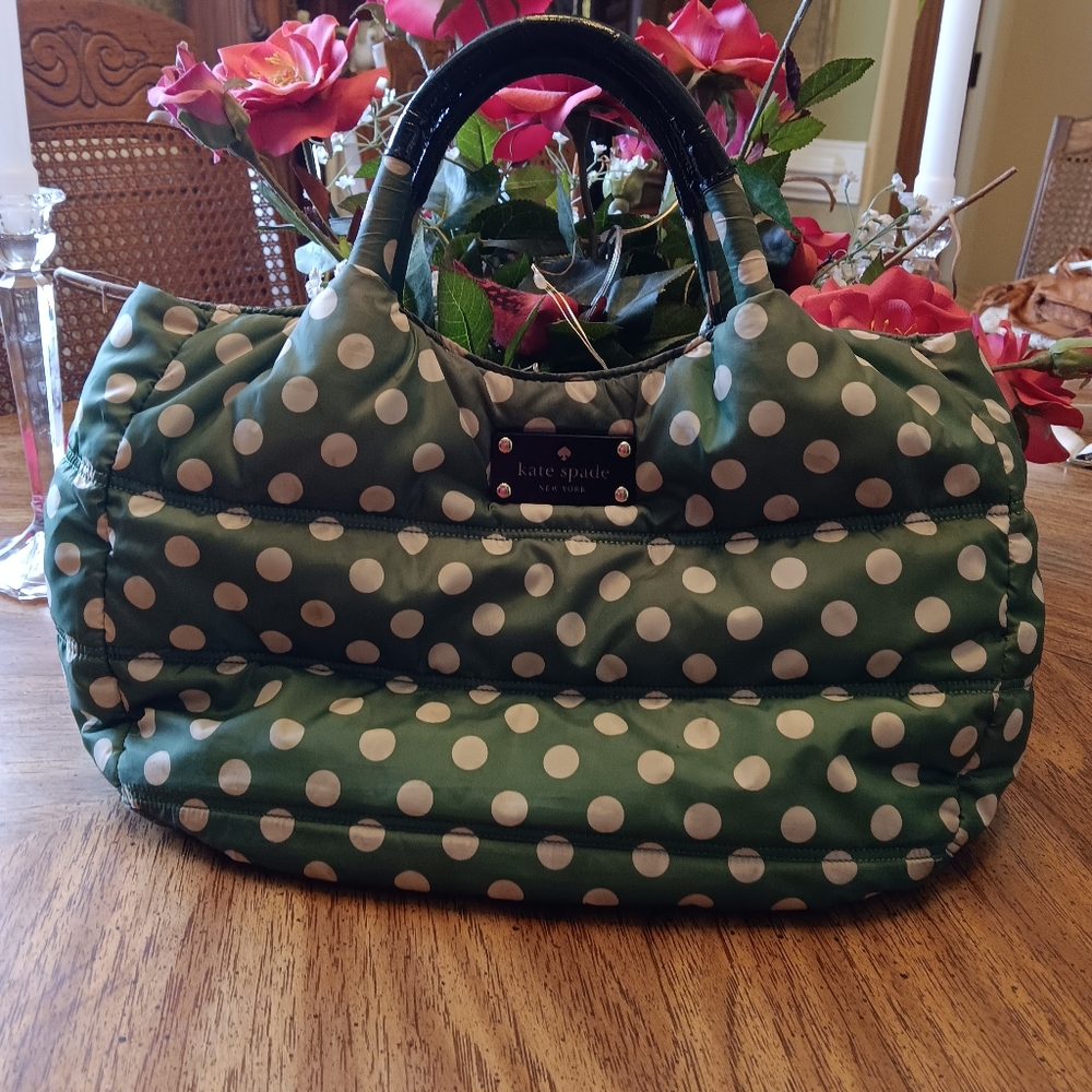 Kate Spade Green Polka Dot Quilted Puffer Satchel